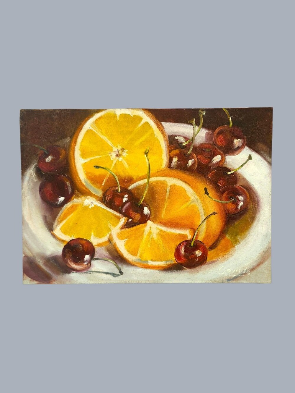 Original Painting 12x8" Orange and Cherry Canvas Wall Art Unframed